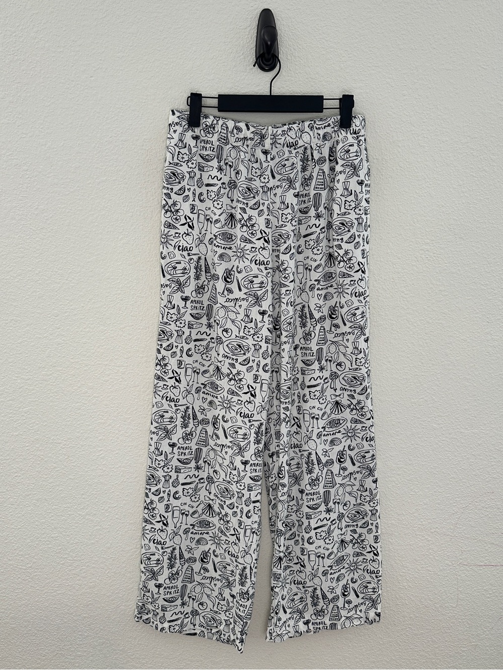 Sincerely Jules White Aperol Spritz Print Linen Blend Wide Leg Pants Medium - Picture 1 of 10